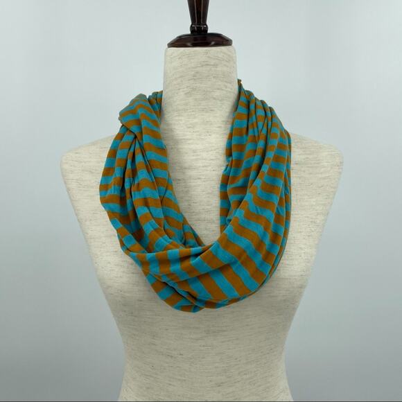 Infinity Scarf Head Covering Face Mask Stripe Color Block Orange Blue Viscose - Picture 2 of 8